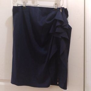 Carolina Herrera blue pencil skirt 22", ruffle, sz 10 NWT